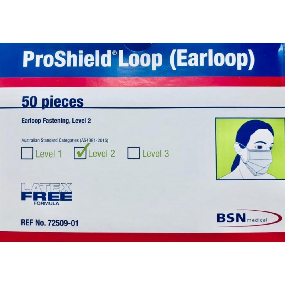 BSN Proshield Fluid Resistant Face Surgical Masks + Loops Box 50 Latex Free