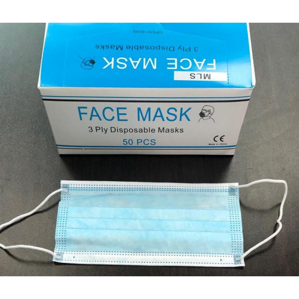 Disposable Medical Face Masks Hypoallergenic with Elastic Ear Loops 3-Ply Thick Box of 50