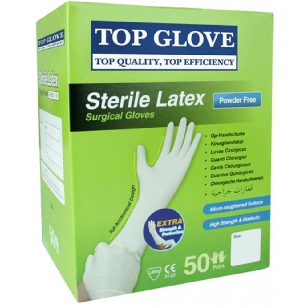 Top Glove Safety Sterile Latex Surgical Glove, Powder Free (Box of 50 ...