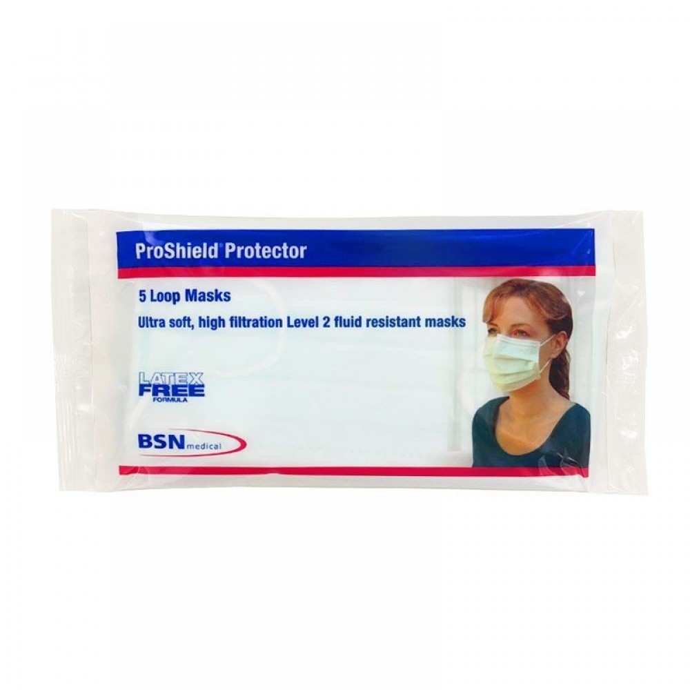 BSN Proshield Protector Fluid Resistant Level 2 Masks Box 50 (10 Packets of 5 Masks), Made in Japan