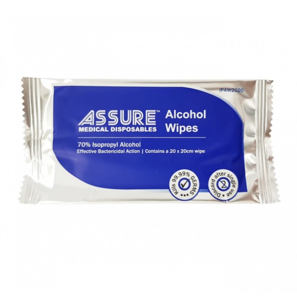 Assure Alcohol Wipes, 20x20cm, 100 Pcs/Bag