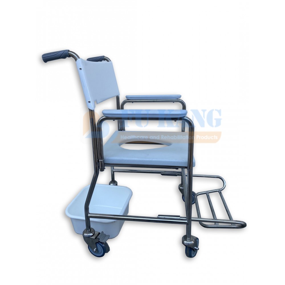 Mobile Commode Shower Chair With Detachable Arms & Footrest Commode