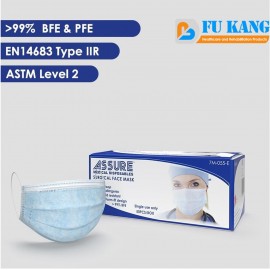 ASSURE Surgical Face Mask 3-ply with Earloop with ASTM Level 2 Standard > 99% BFE