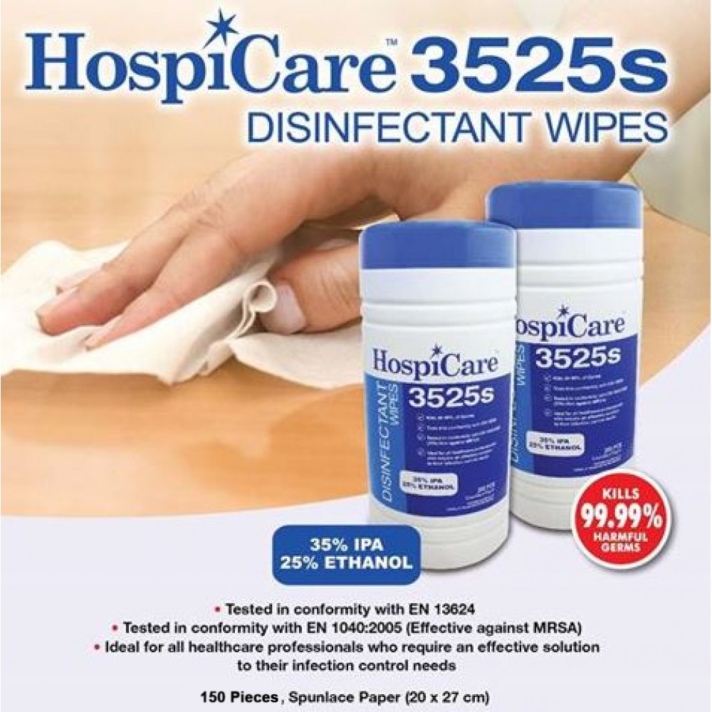 HospiCare 3525 Alcohol Disinfectant Wet Wipes Resealable Tub 200s Pulls