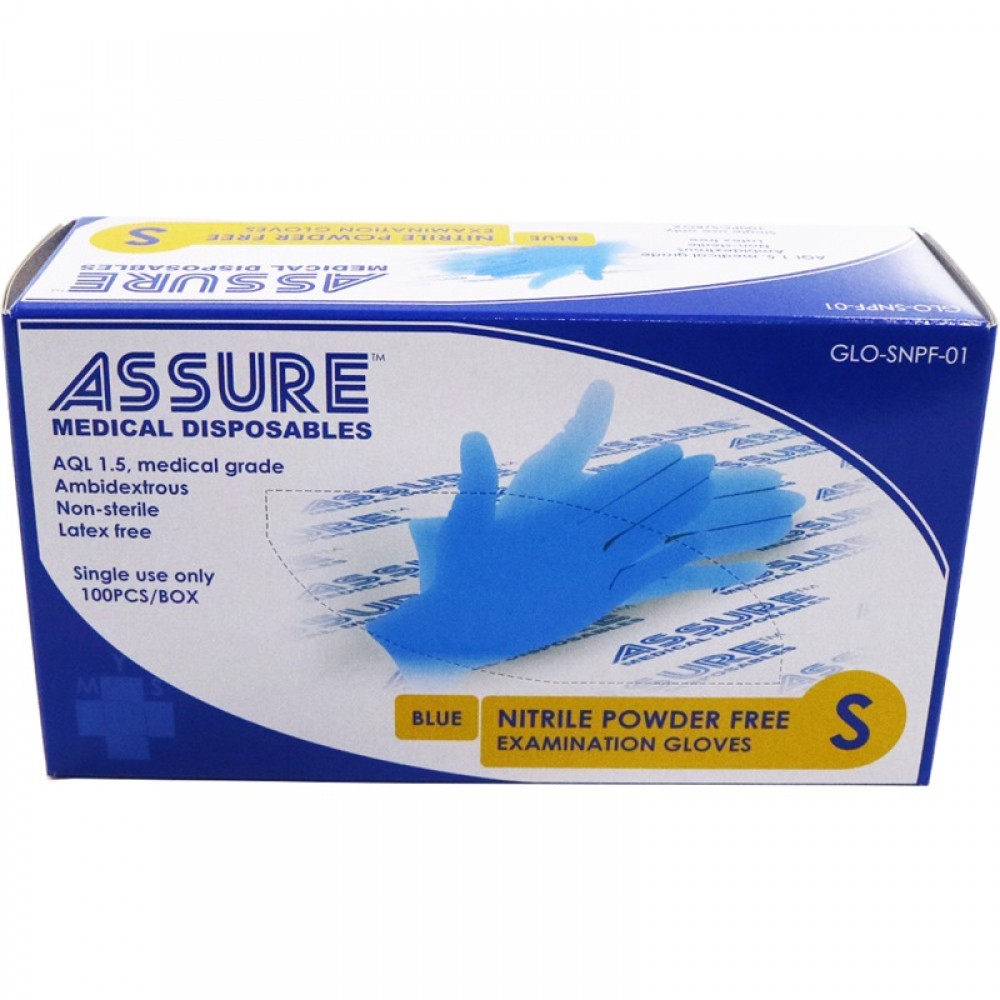 ASSURE Disposable Nitrile Powdered Free Examination Gloves Blue (100PC/BOX)