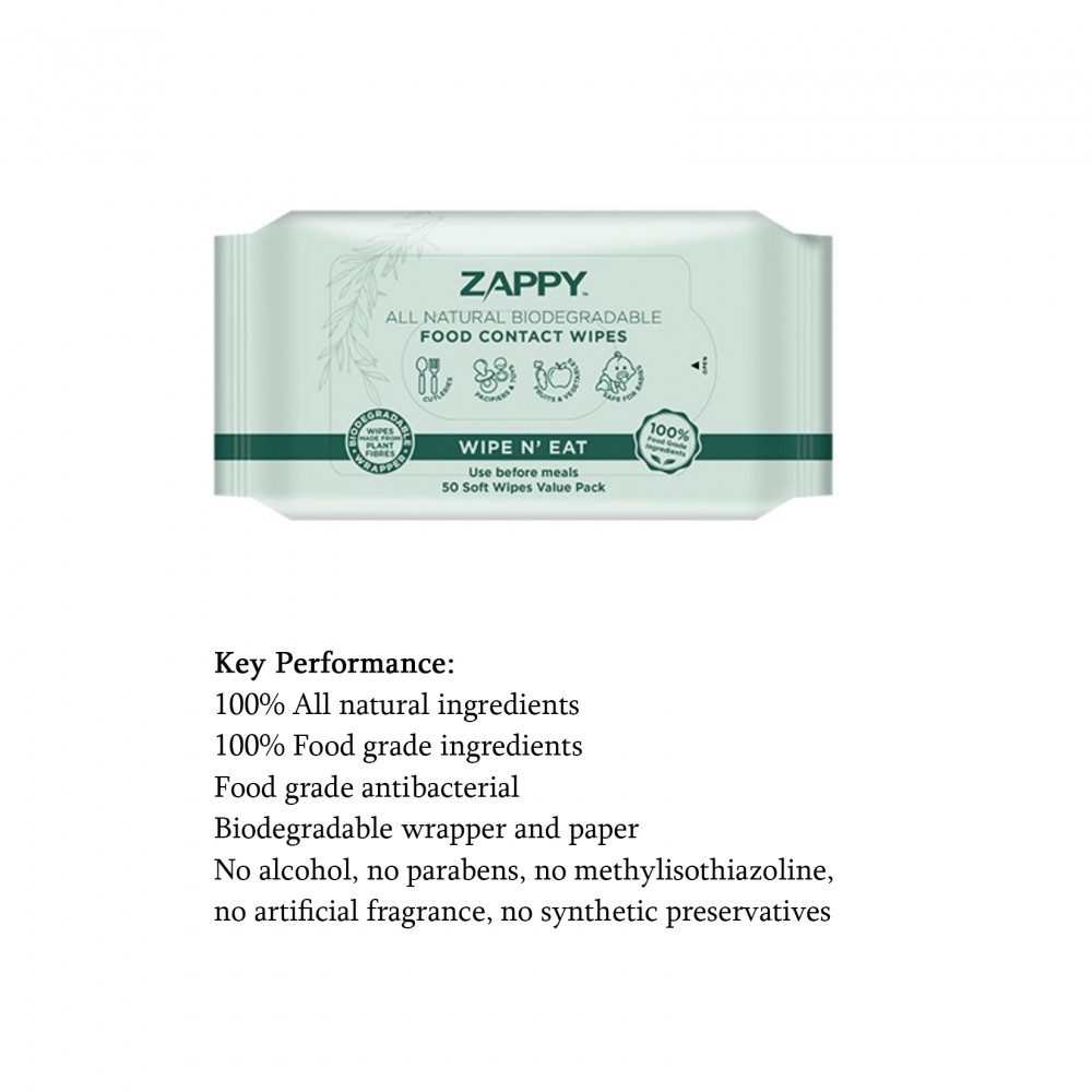 Zappy All Natural Biodegradable Food Contact Wipes