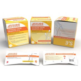 ASSURE Povidone-Iodine Swabstick, 3’s, 25pkts/box