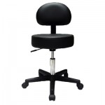 Pneumatic Mobile Stool, With Back, Black Upholstery