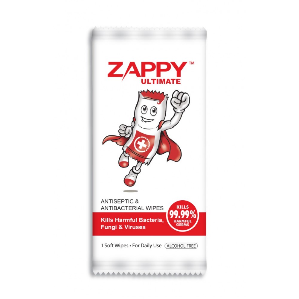 Zappy Ultimate Antiseptic Wipes, Alcohol Free, 100 pcs / Pkg